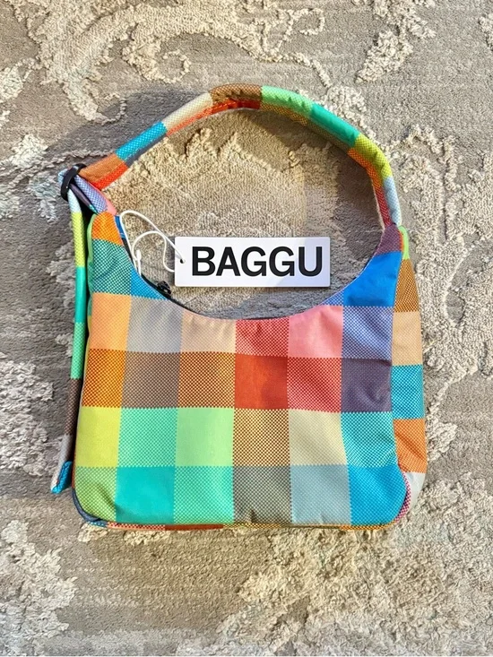 BAGGU Mini Nylon Shoulder Bag - Madras - Picture 1 of 8